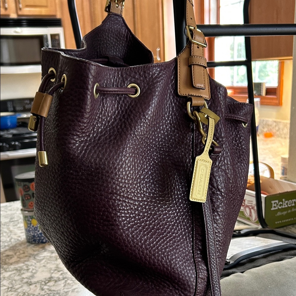 Coach Women's Dark Purple Leather Shoulder Bag